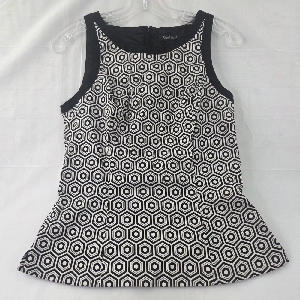 White House Black Market Top Womens Size 4 Black White Geometric Peplum Career